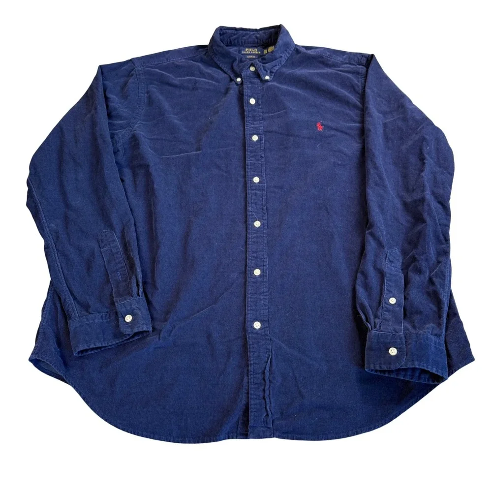 Polo Ralph Lauren Corduroy Shirt Mens XXL Blue Classic Fit Winter Button Down